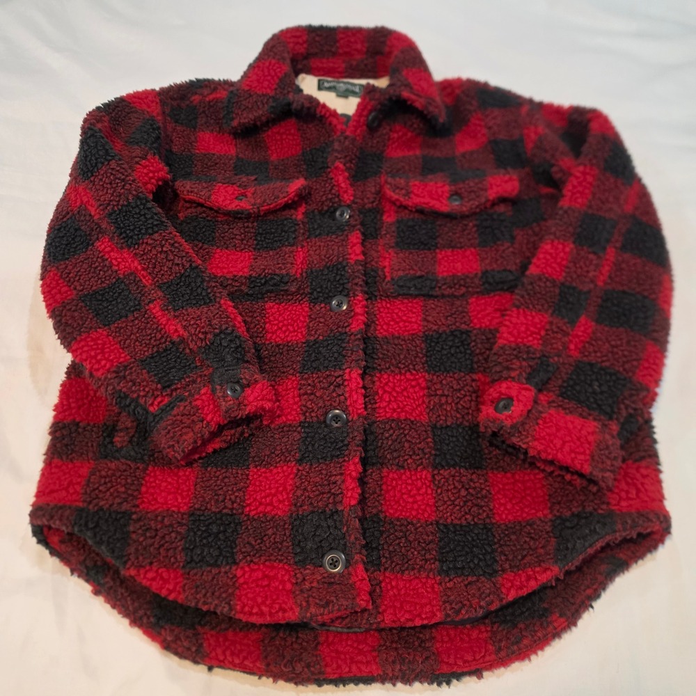American Eagle Sherpa Shacket Womens Small Red Black Buffalo Plaid Excellent